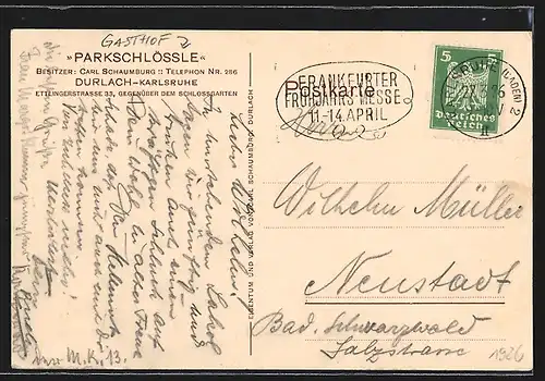 Künstler-AK Durlach-Karlsruhe, Parkschlössle, Ettlingerstrasse 33
