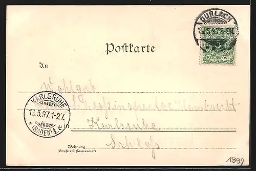 Lithographie Durlach, Thurmberg und Zahnradbahn