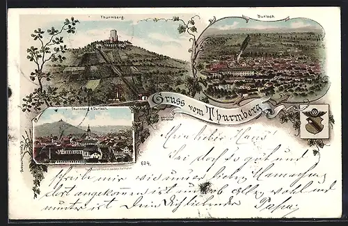 Lithographie Durlach, Panorama, Thurmberg