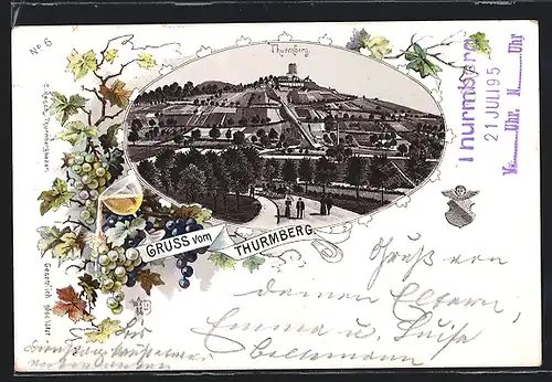 Vorläufer-Lithographie Durlach, Blick zum Thurmberg, 1895