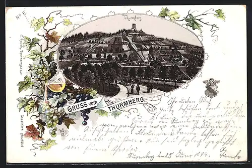 Vorläufer-Lithographie Durlach, Blick zum Thurmberg, 1894