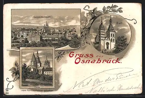 Lithographie Osnabrück, Gesamtansicht und Dom