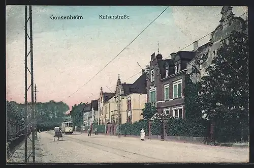 AK Gonsenheim, Kaiserstrasse mit Strassenbahn