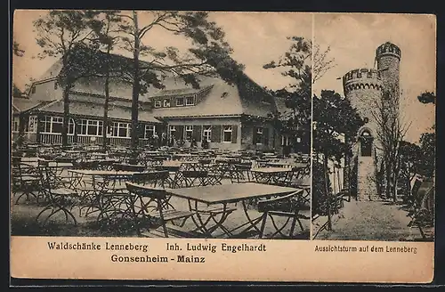 AK Gonsenheim-Mainz, Aussichtsturm u. Waldchänke Lenneberg, Inh. L. Engelhardt