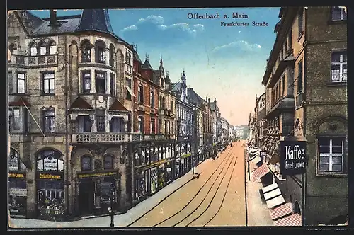 AK Offenbach a. Main, Frankfurter Strasse am Cafe Ernst Ludwig
