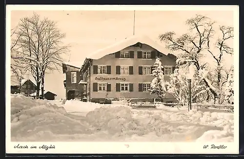 AK Ach i. Allgäu, Gasthaus zum Kreuz im Winter