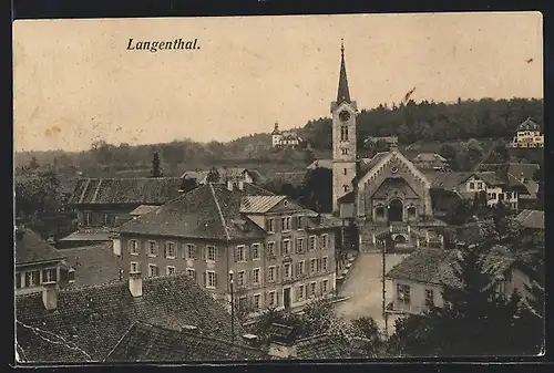 AK Langenthal, Blick auf Kirche mit Umgebung