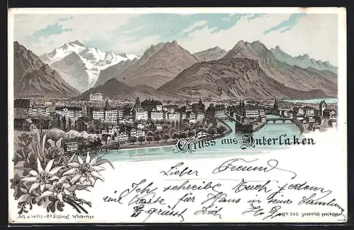 Lithographie Interlaken, Teilansicht