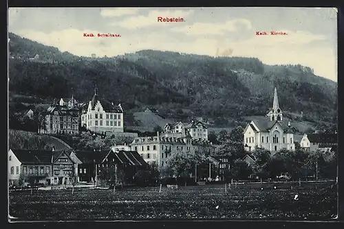 AK Rebstein, Teilansicht mit Kath. Schulhaus und Kirche