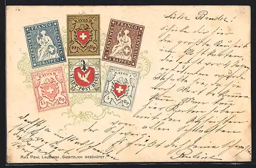 Lithographie Schweizer Briefmarken, Stadt-Post Basel