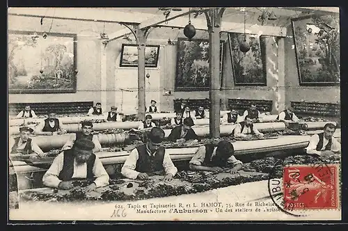 AK Aubusson, Tapis et Tapisseries R. et L. Hamot, 75, Rue de Richelieu, Manufacture d`Aubusson, Un des Ateliers