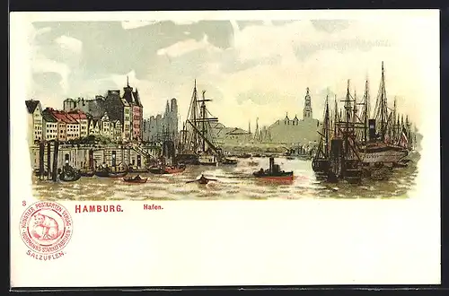 Lithographie Hamburg, Hafenpanorama
