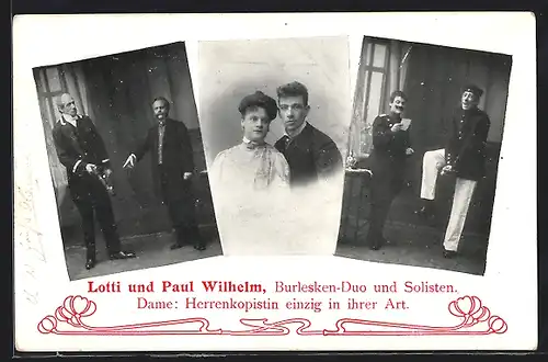 AK Burlesken-Duo Lotti und Paul Wilhelm, verschiedene Portraits