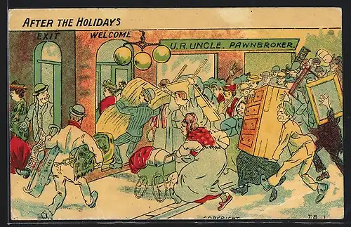 AK After the Holidays, Anwohner stürmen mit ihren Habseeligkeiten zum Pfandleiher, U.R. Uncle Pawnbroker