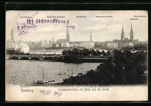 AK Hamburg-Neustadt, Lombardsbrücke mit Blick auf die Stadt