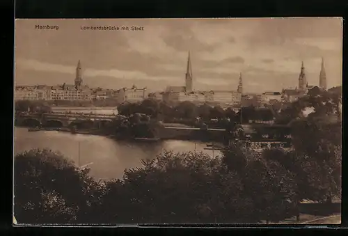 AK Hamburg-Neustadt, Lombardsbrücke mit Stadt