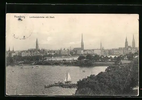 AK Hamburg-Neustadt, Lombardsbrücke mit Stadt