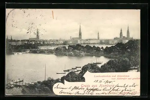 AK Hamburg-Neustadt, Lombardsbrücke und Alsterdamm vom Alsterufer aus gesehen