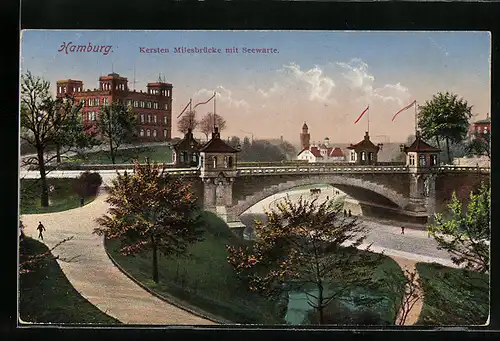 AK Hamburg-St.Pauli, Kersten-Miles-Brücke mit Seewarte