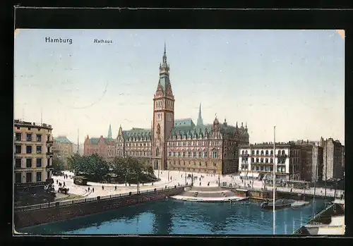 AK Hamburg, Rathaus und Strassenbahn