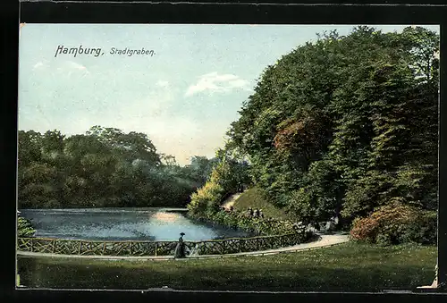 AK Hamburg-St.Pauli, Idylle am Stadtgraben