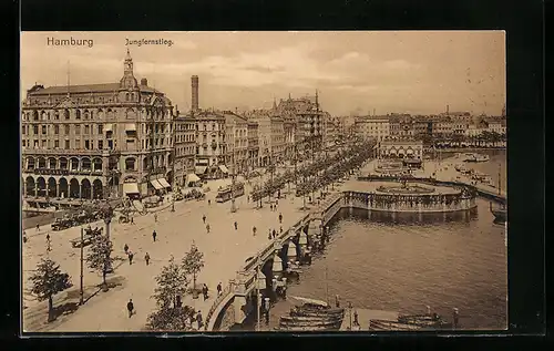 AK Hamburg-Neustadt, Jungfernstieg mit Strassenbahn