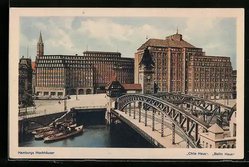 AK Hamburg-Kontorhausviertel, Brücke, Chile-und Ballinhaus