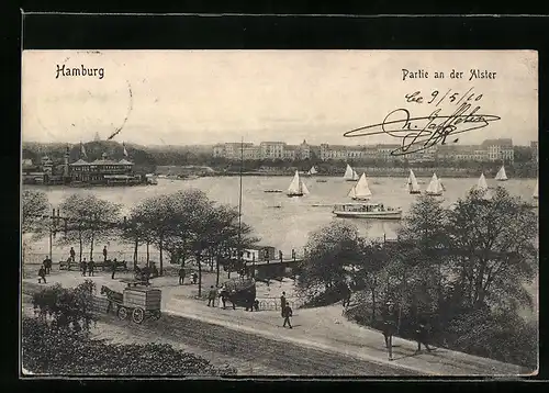 AK Hamburg-St.Georg, Partie an der Alster mit Segelbooten