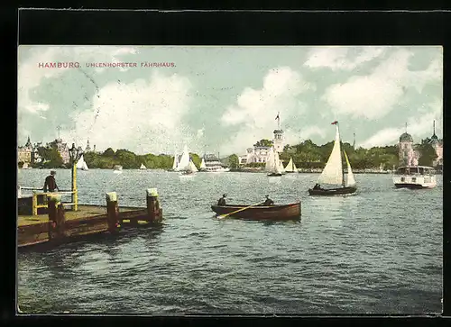 AK Hamburg-Uhlenhorst, Blick über die Alster zum Fährhaus