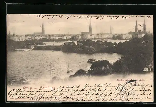 AK Hamburg-Neustadt, Lombardsbrücke mit Stadt