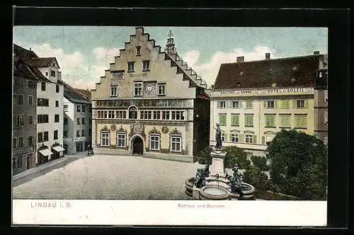 AK Lindau i. B., Rathaus, Brunnen, Gasthaus zur Sonne, Hotel du Soleil