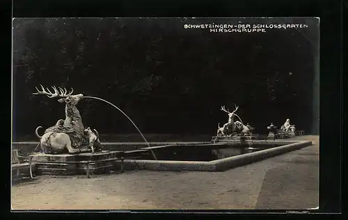 AK Schwetzingen, Brunnen Hirschgruppe im Schlossgarten