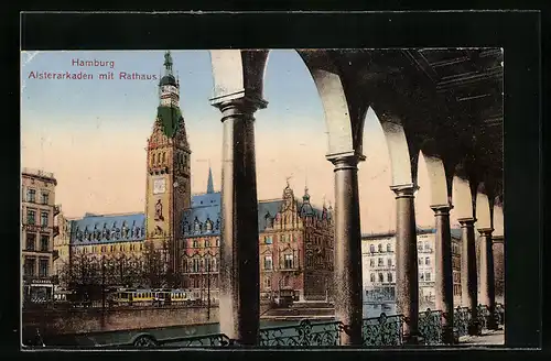 AK Hamburg, Alsterarkaden mit Rathaus