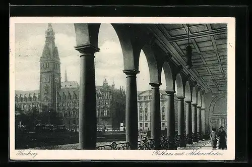 AK Hamburg, Rathaus mit Alsterarkaden