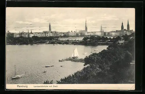 AK Hamburg-Neustadt, Lombardsbrücke mit Stadt