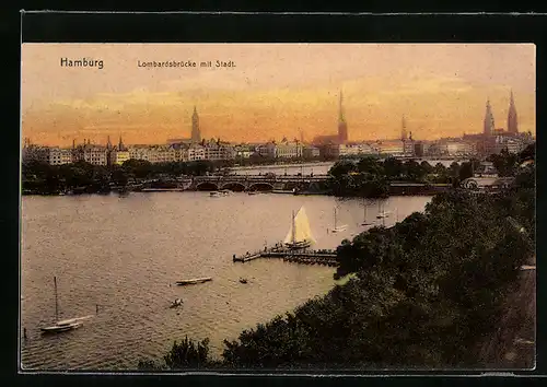 AK Hamburg-Neustadt, Lombardsbrücke mit Stadt