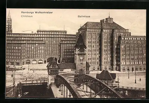 AK Hamburg-Kontorhausviertel, Wolkenkratzer Chilehaus und Ballinhaus