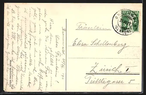 AK Braunwald ob Linthal, Kirche vor Bergpanorama