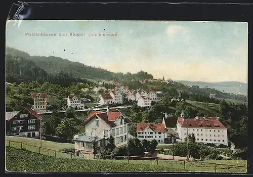 AK Walzenhausen, Ortsansicht mit Kloster Grimmenstein im Hintergrund