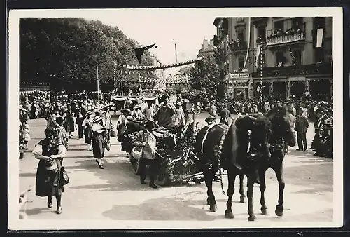 AK Geneve, Fête des Costumes Suisses 1931, Festzug mit Pferdegespann