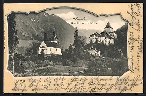 AK Wimmis, Kirche u. Schloss, Passepartout