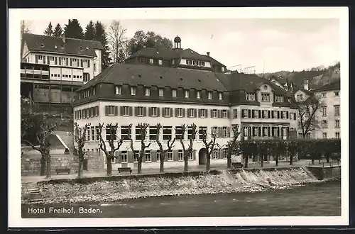 AK Baden, Volksheilbad Freihof mit Uferpromenade