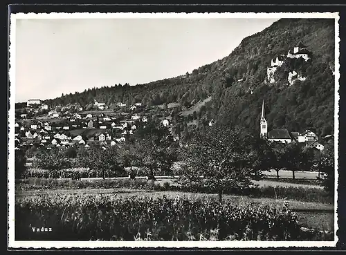 AK Vaduz, Kirche und Bergschloss im Bergpanorama