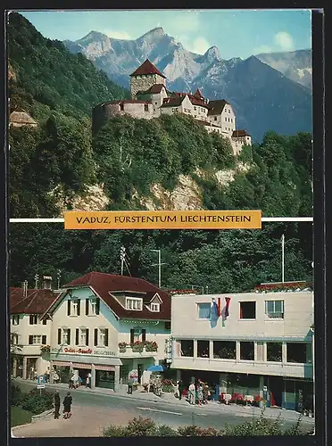 AK Liechtenstein, Vaduz, Strassenpartie mit Gebäudeansicht