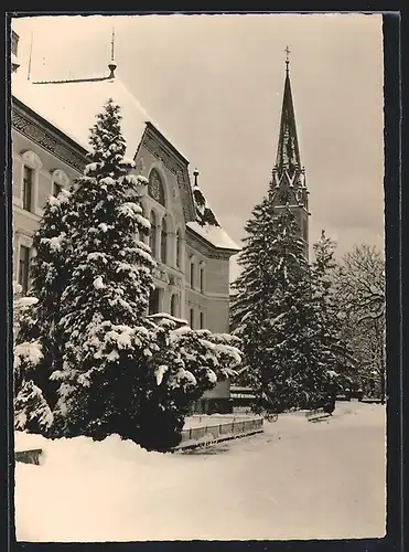 AK Vaduz, Regierungsgebäude und Kirche Vaduz im Winter