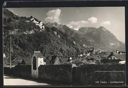 AK Vaduz, Teilansicht von Strasse vor Bergpanorama