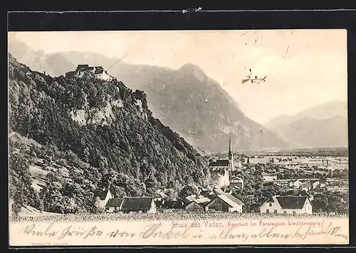 AK Vaduz, Ansicht mit Schloss und Kirche