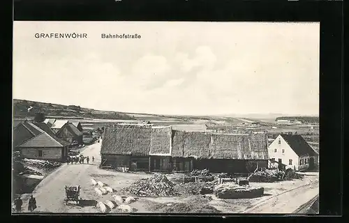 AK Grafenwöhr, Bahnhofstrasse mit alten Häusern und Schweinen aus der Vogelschau
