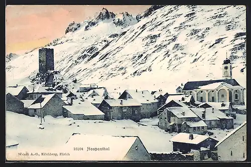 AK Hospenthal, Ortsansicht im Schnee
