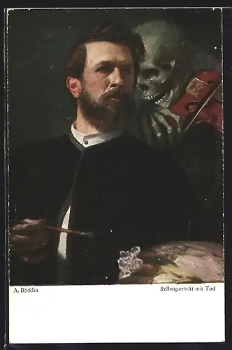 AK Arnold Böcklin im Selbstporträt mit Tod